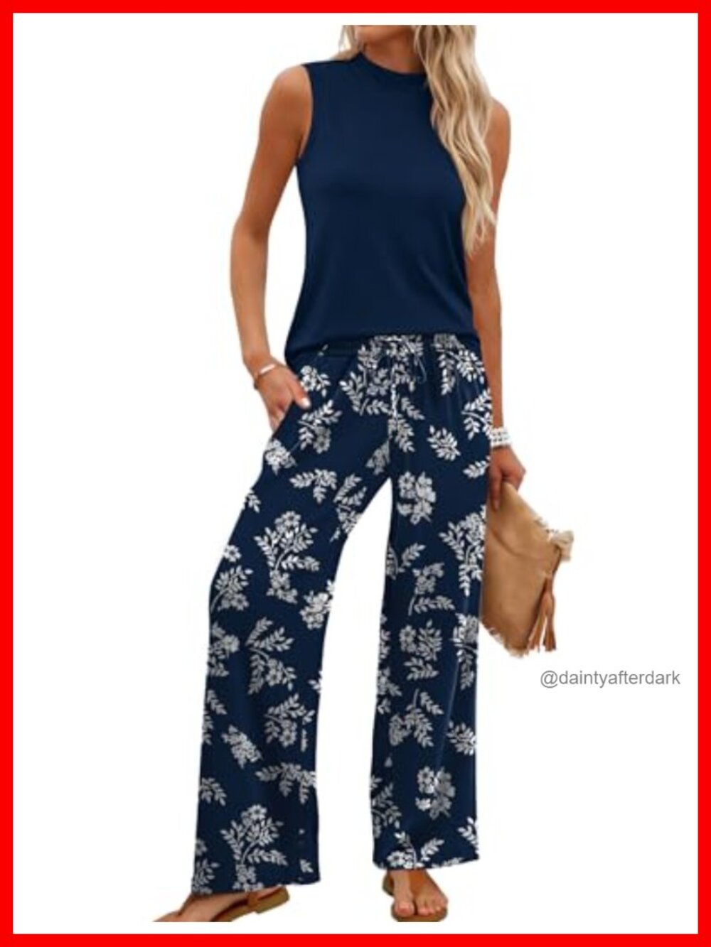 WIHOLL Women's Mock Neck Sleeveless Crop Top & Wide Leg Pants Set